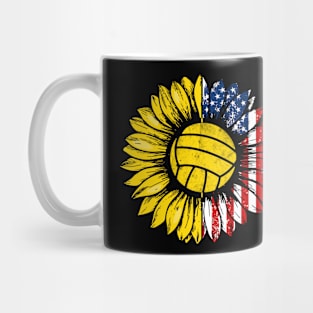 Sunflower American Flag Volleyball Lover Gifts 4th Of July Mug